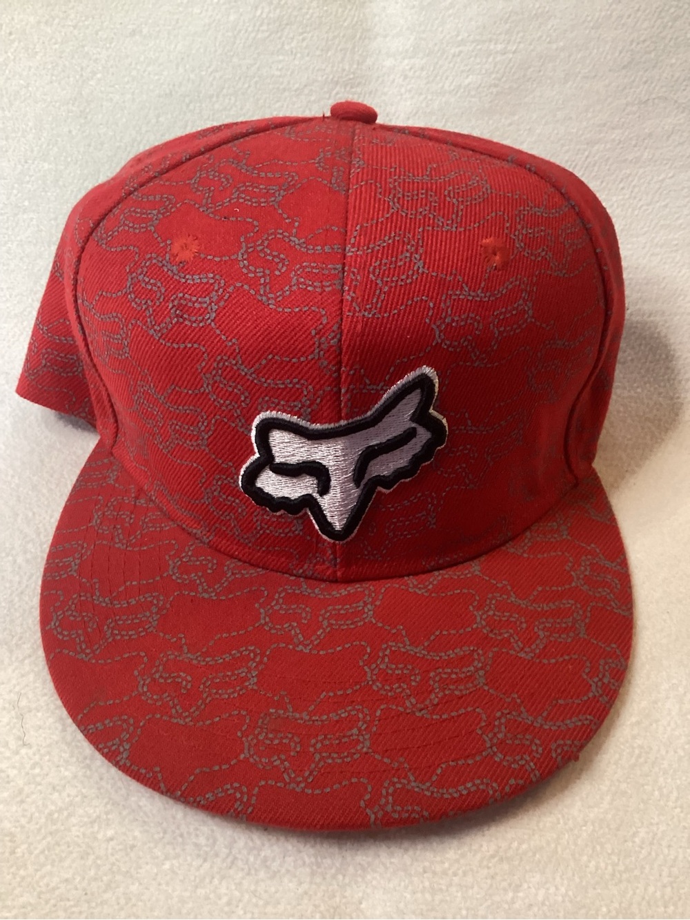 Fox Racing Red Snapback Hat with Silver Logo Size 7.5